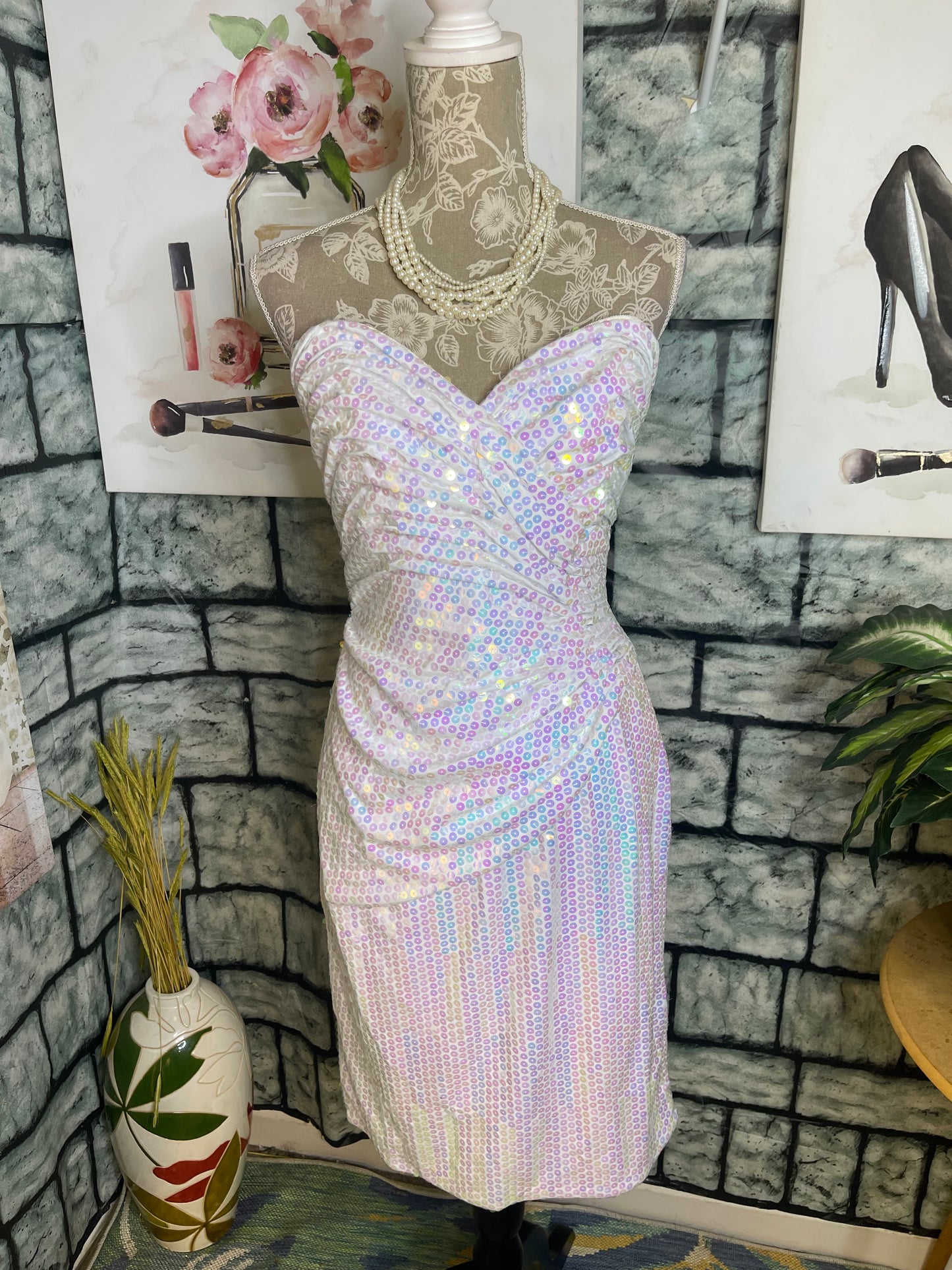 NEW Tadashi White Sequin Dress Women sz 10