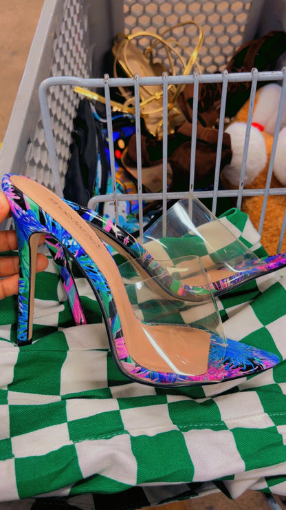 NEW fashion nova purple blue print heels women sz 9