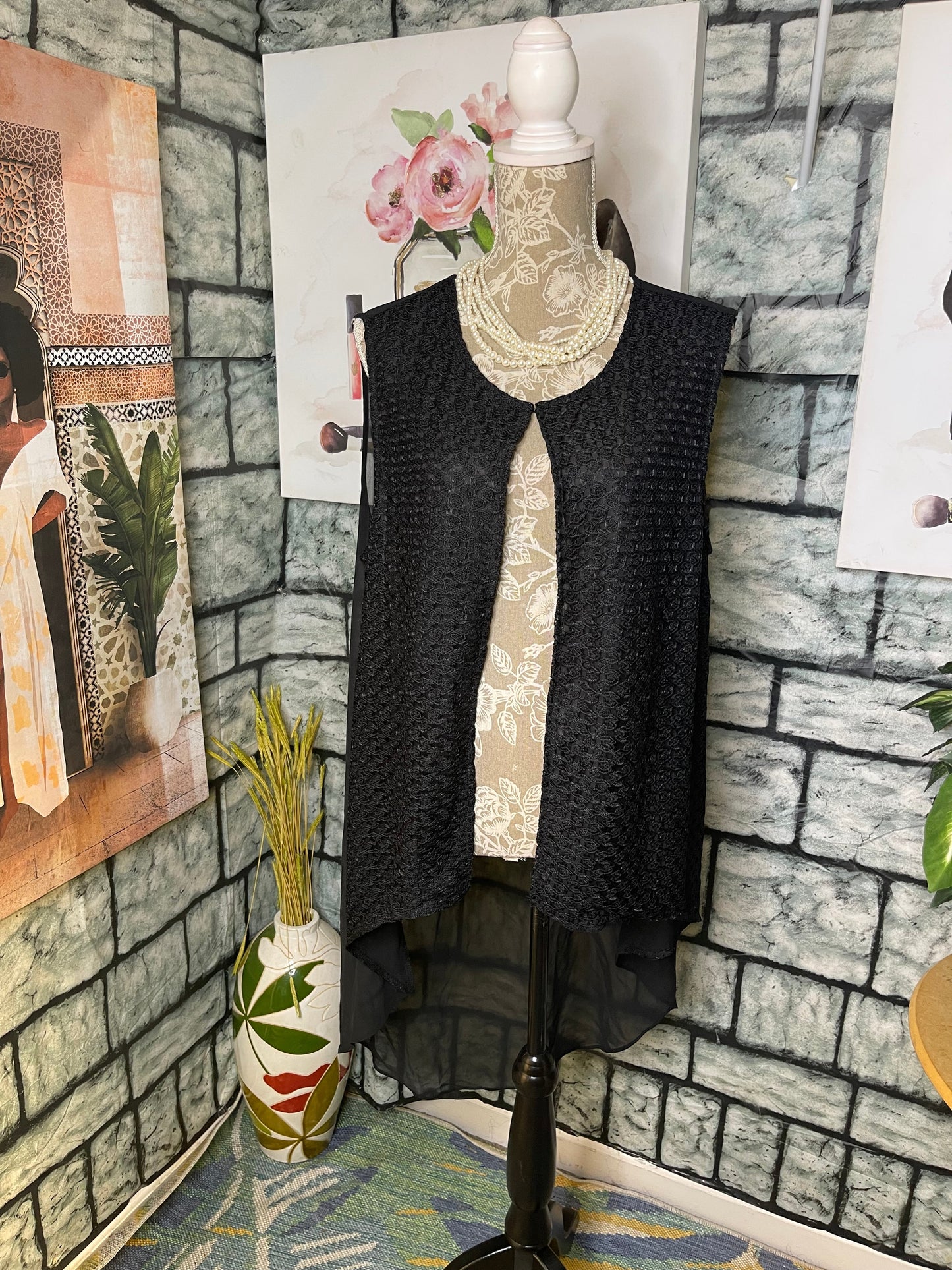 Casual Elegance Black Vest Blouse Women sz XL