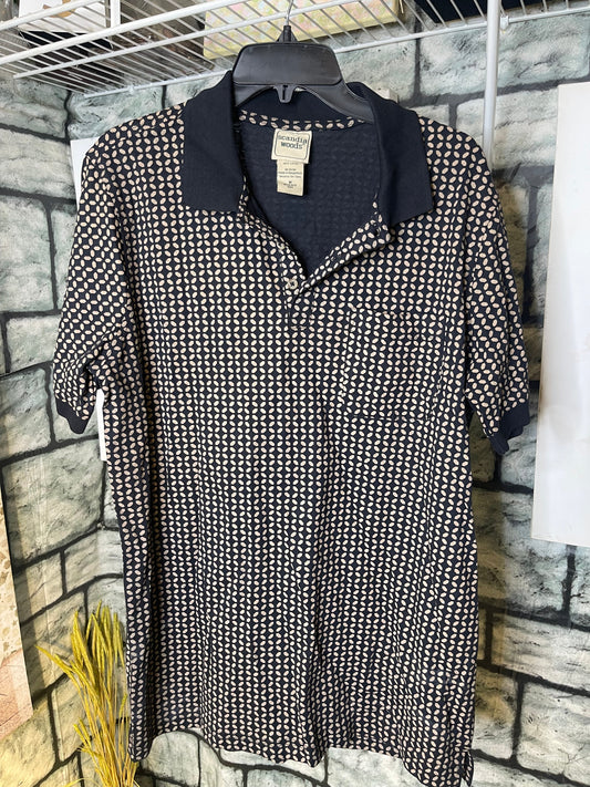 Scandia Woods Black Brown Print Polo Shirt Men sz Medium