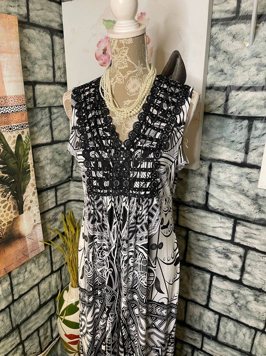 Apt 9 Black White Print Dress Women sz Medium