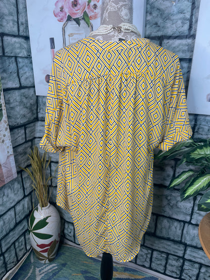 Worthington Yellow Black Blouse Women sz Large