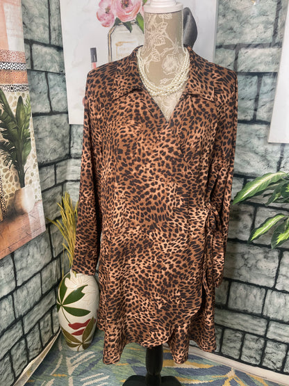 Time & Tru Brown Black Print Dress Women sz Large