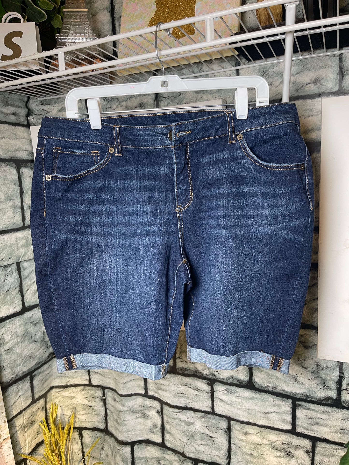 Time & Tru Blue Denim Shorts Women sz 18