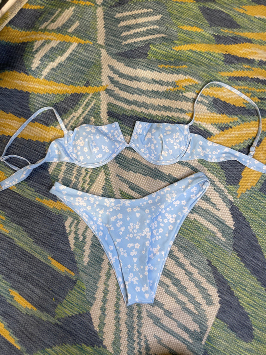 Blue White Floral Swimsuit Women sz Small