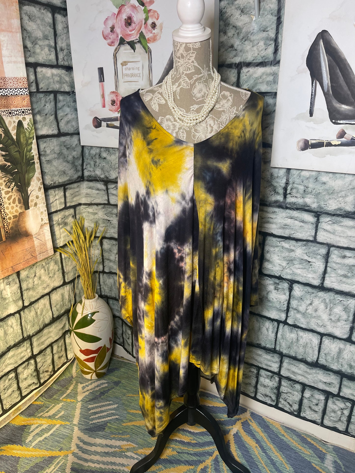 J Etrey Yellow Black Blouse Women sz 3XL