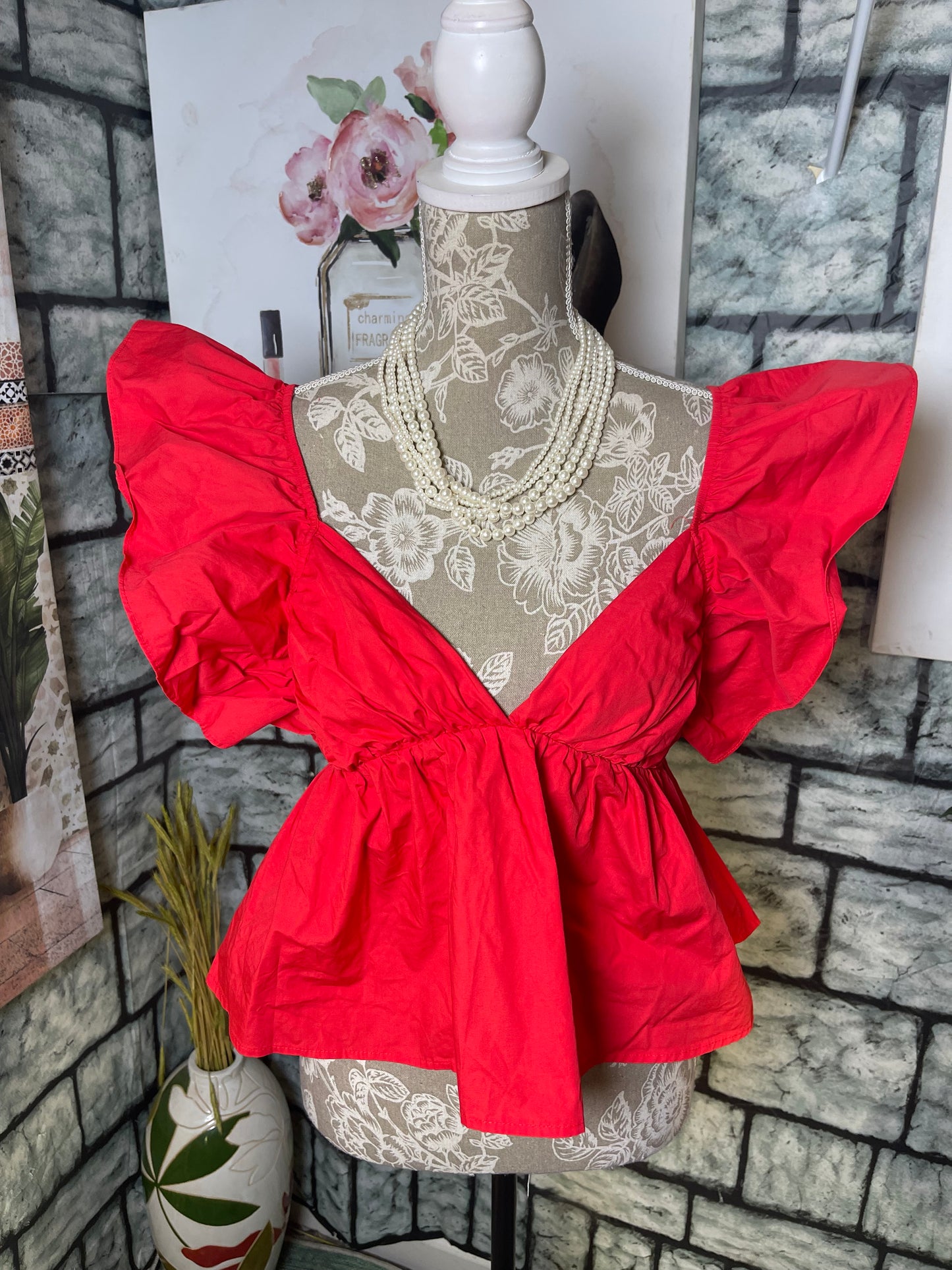 Day Moon Red Blouse Women sz Small
