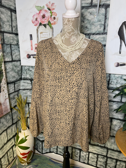 Shein Brown Black Print Blouse Women sz XL