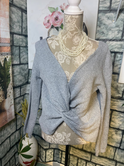 Pink Rose Gray Sweater Women sz Medium