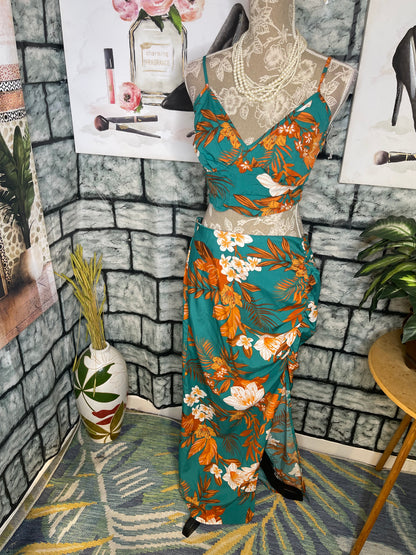 Shein Green Orange Floral Skirt Women sz 0XL