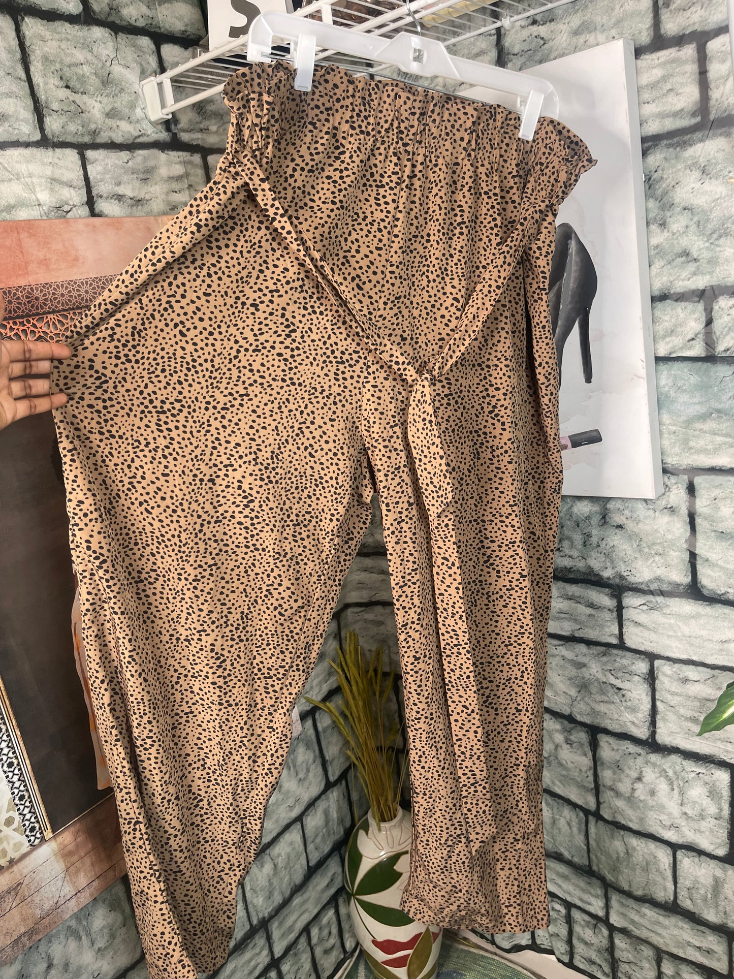 Shein Brown Print Pants Women sz 2XL