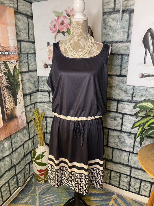 Shein Black Tan Print Dress Women sz 1XL