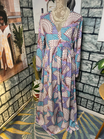 Blue Purple Print Dress Women sz Medium