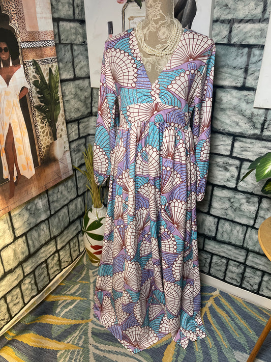 Blue Purple Print Dress Women sz Medium