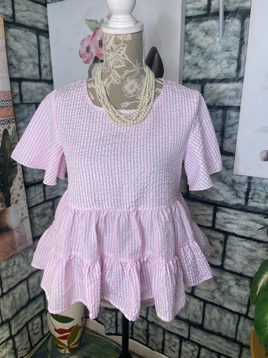 Shein Pink White Blouse Women sz Small