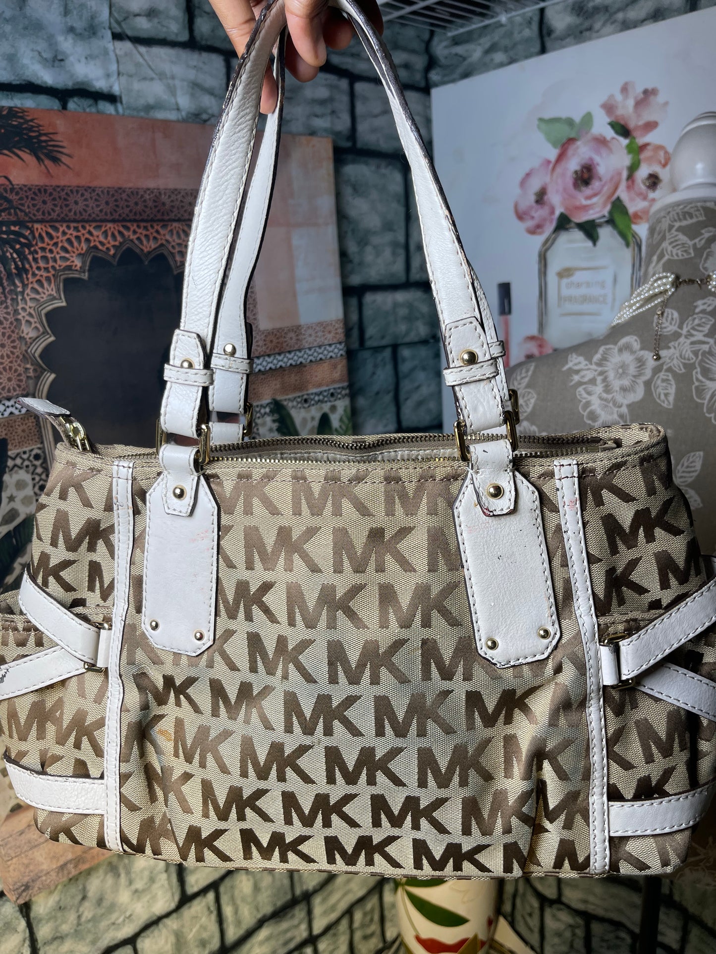 Michael Kors Tan White Handbag