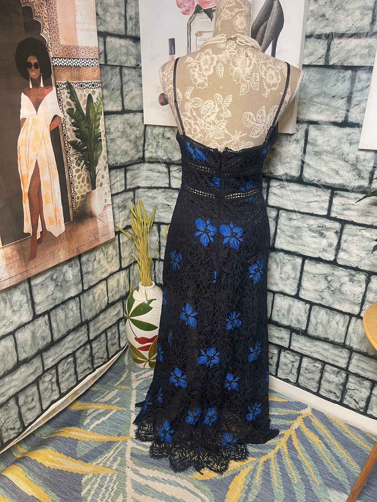 BeBe Blue Black Dress Women sz 8