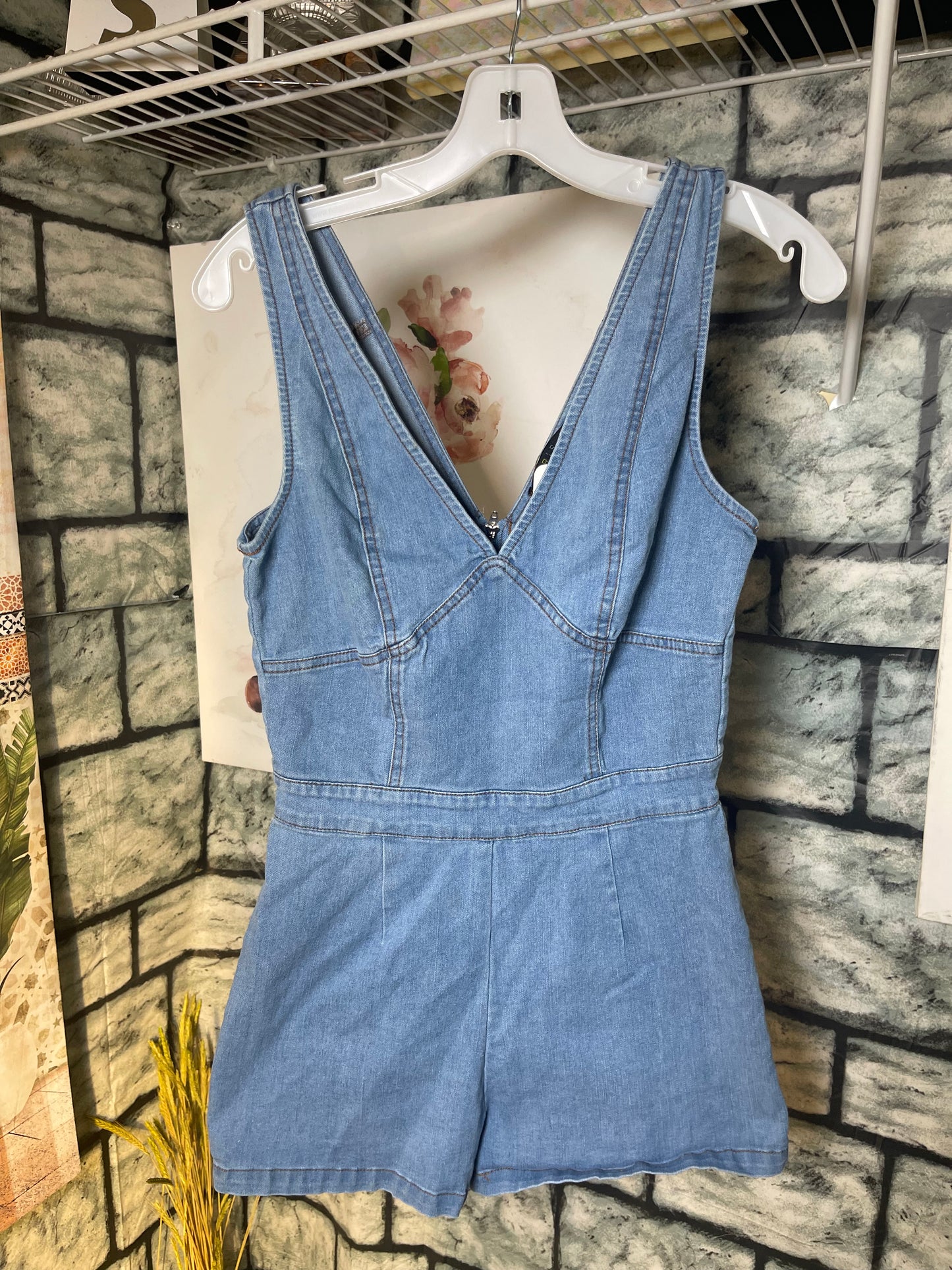 Iris Blue Denim Romper Women sz Small