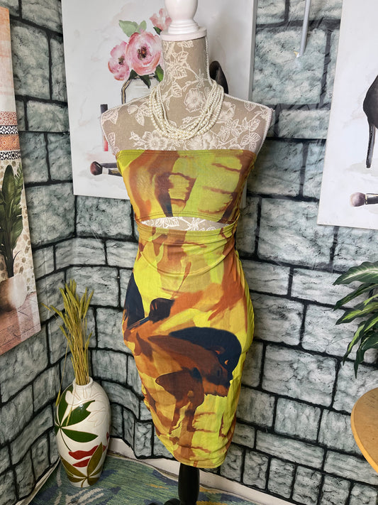 Shein Brown Green Dress Women sz Small