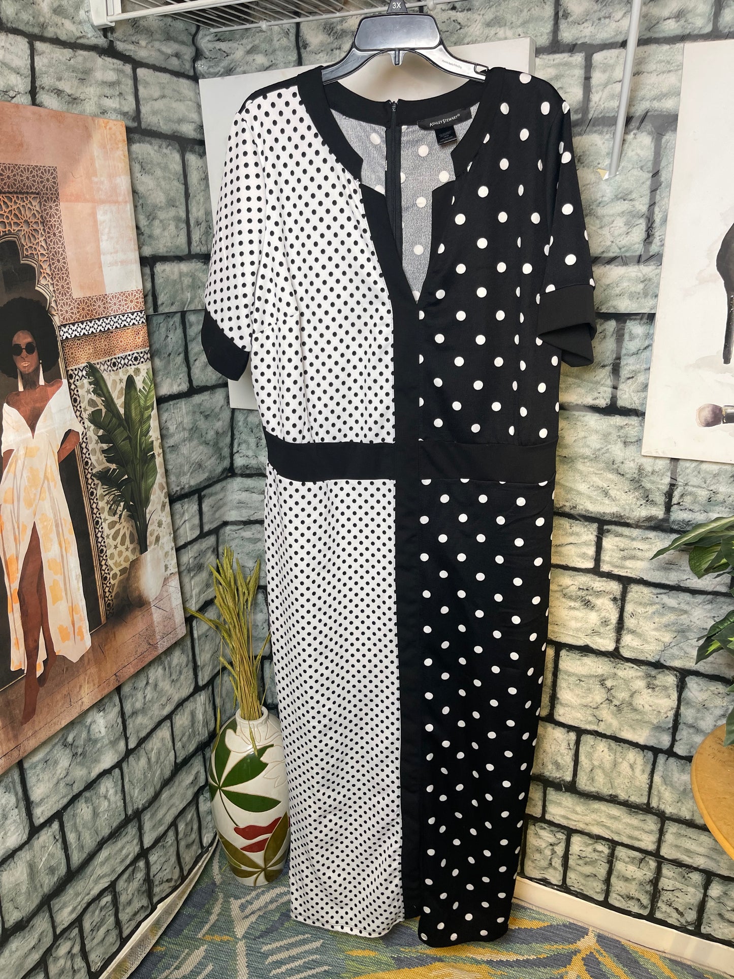 Ashley Stewart Black White Polka Dot Dress Women sz 18/20