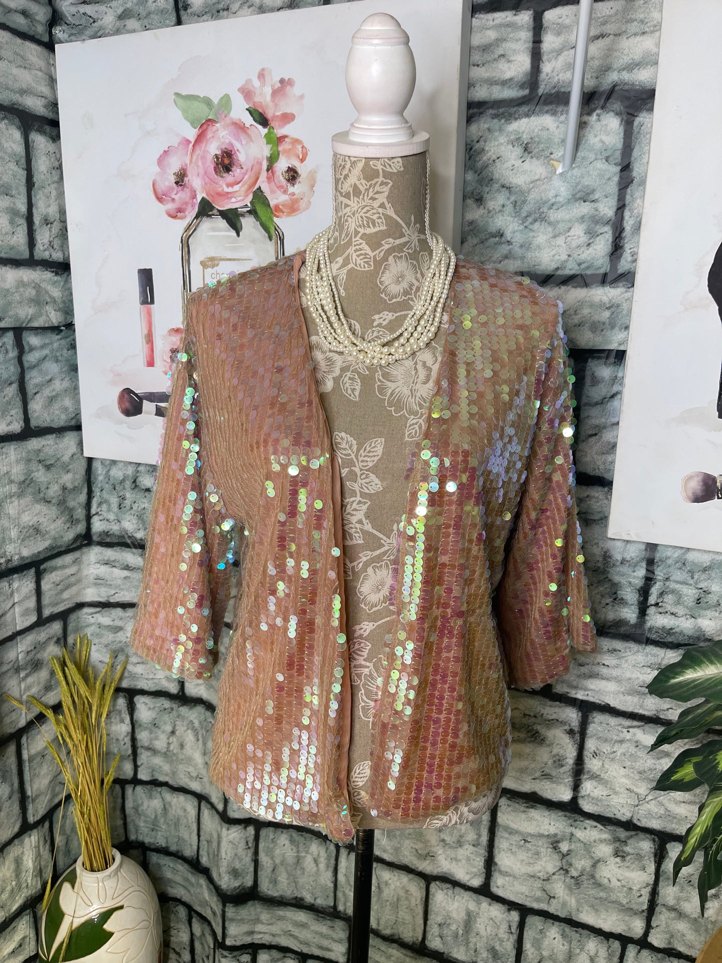 Living Doll Pink Sequin Cover Top Women sz Small