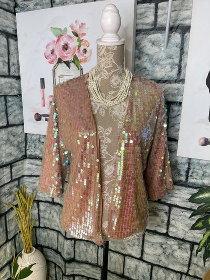 Living Doll Pink Sequin Cover Top Women sz Small