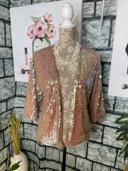 Living Doll Pink Sequin Cover Top Women sz Small