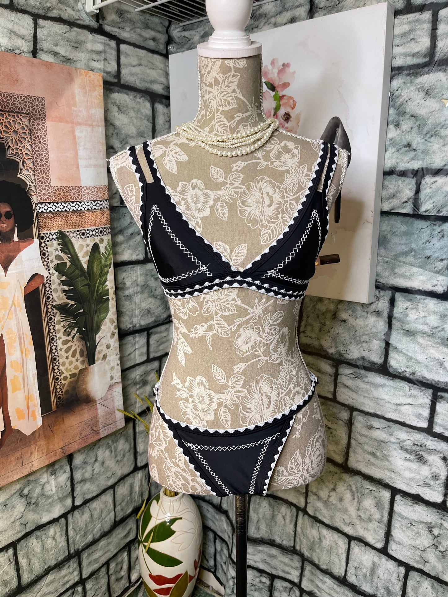 Black White Swimsuit Women sz Small