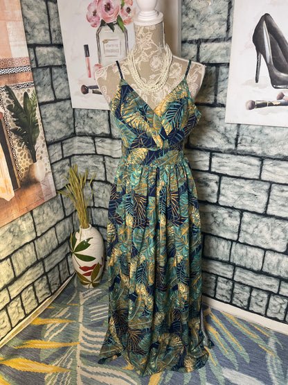 Shein Green Blue Print Dress Women sz Small