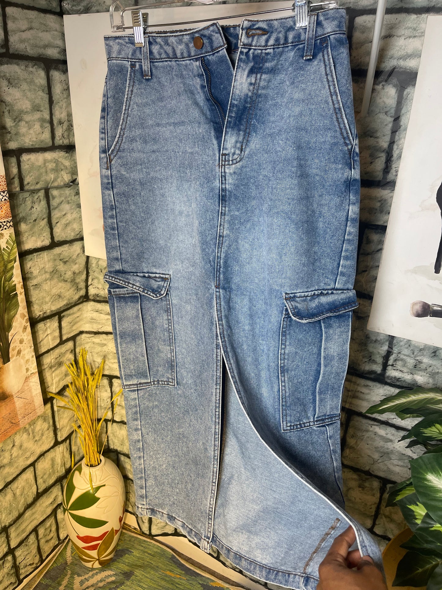 Love Life Blue Denim Cargo Skirt Women sz 5