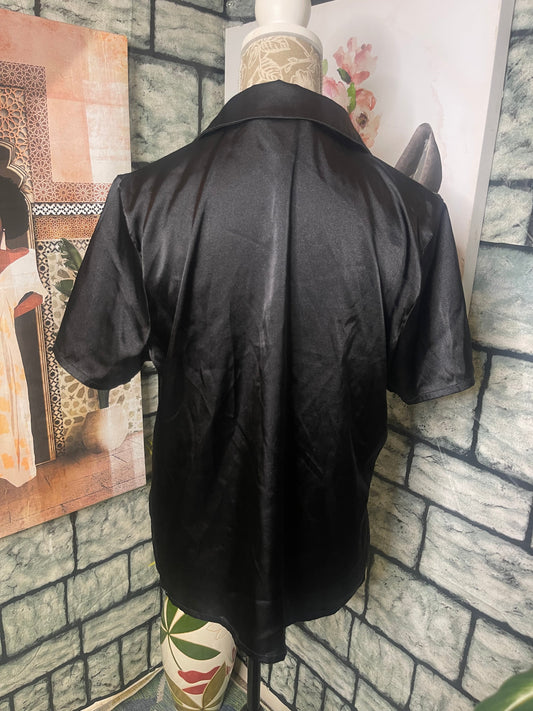 Ekouaer Black Button Blouse Women sz Medium