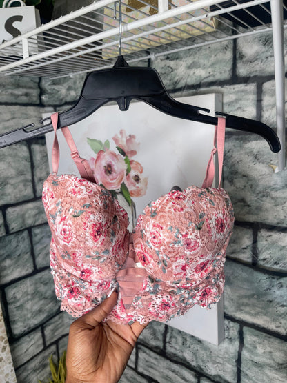 Pink Blue Floral Bra Women sz 36B