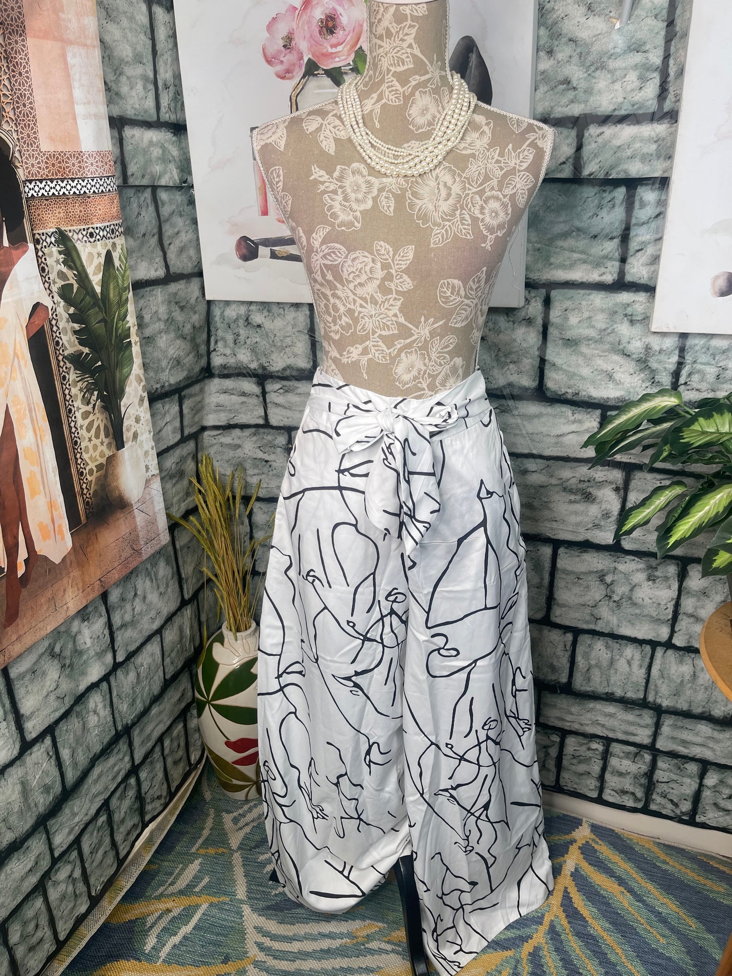 Black White Print Pants Women sz Small