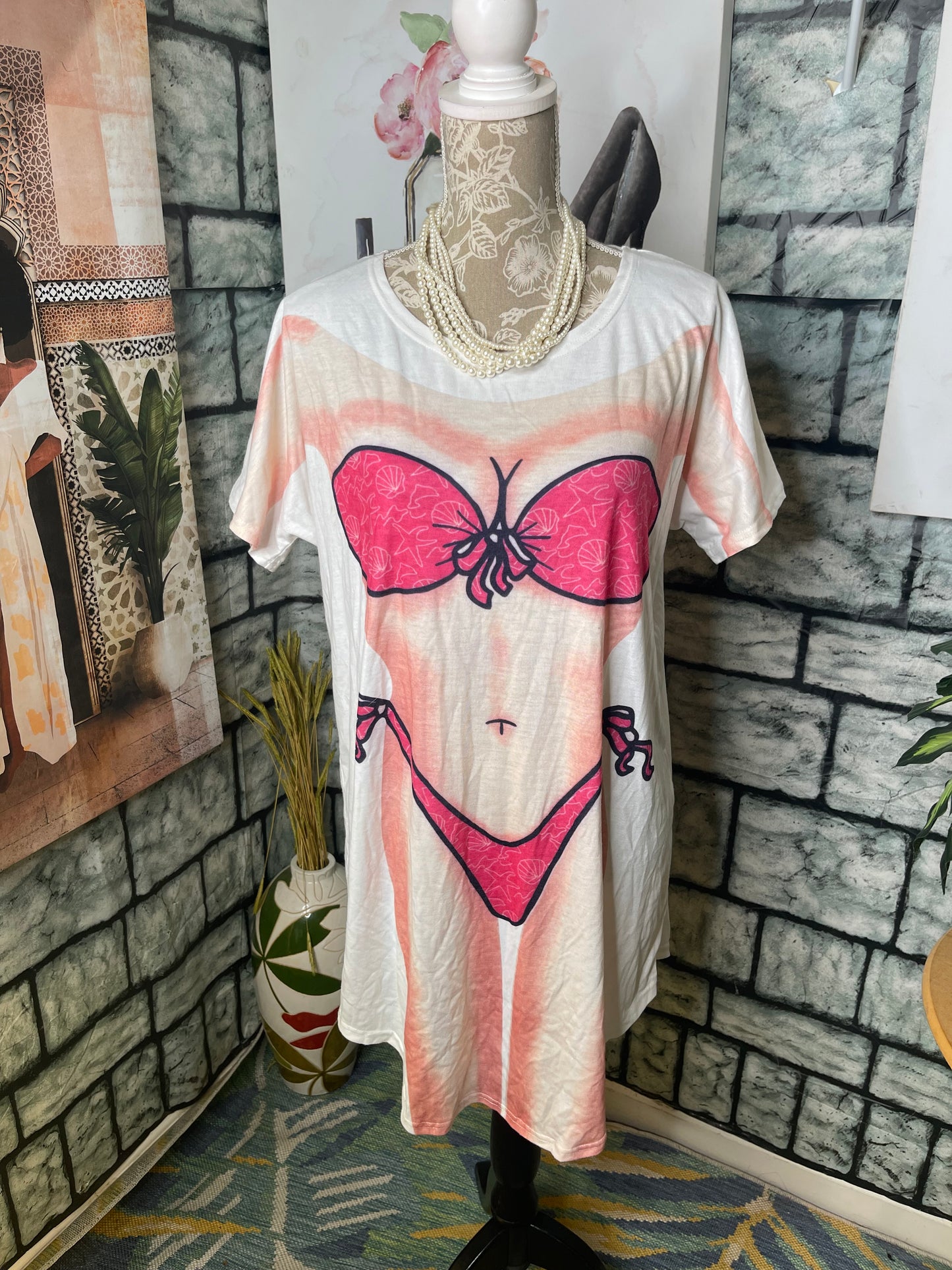 St Jubileens Body Dress Tan White  Women sz Large