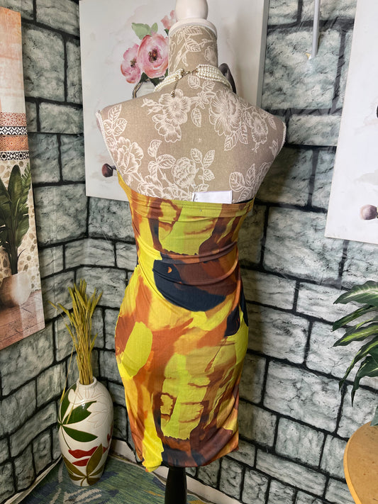 Shein Brown Green Dress Women sz Small