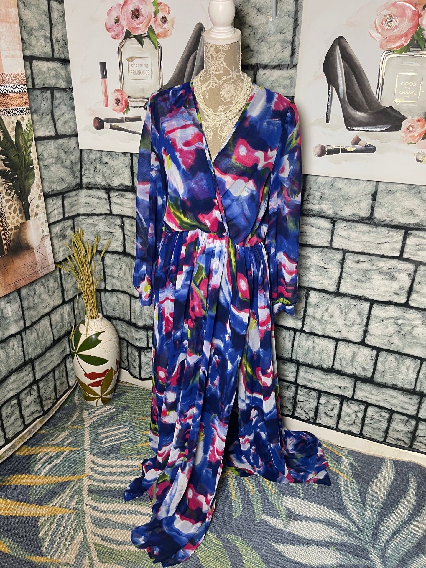 Fashion Nova Blue Pink Dress Women sz XL