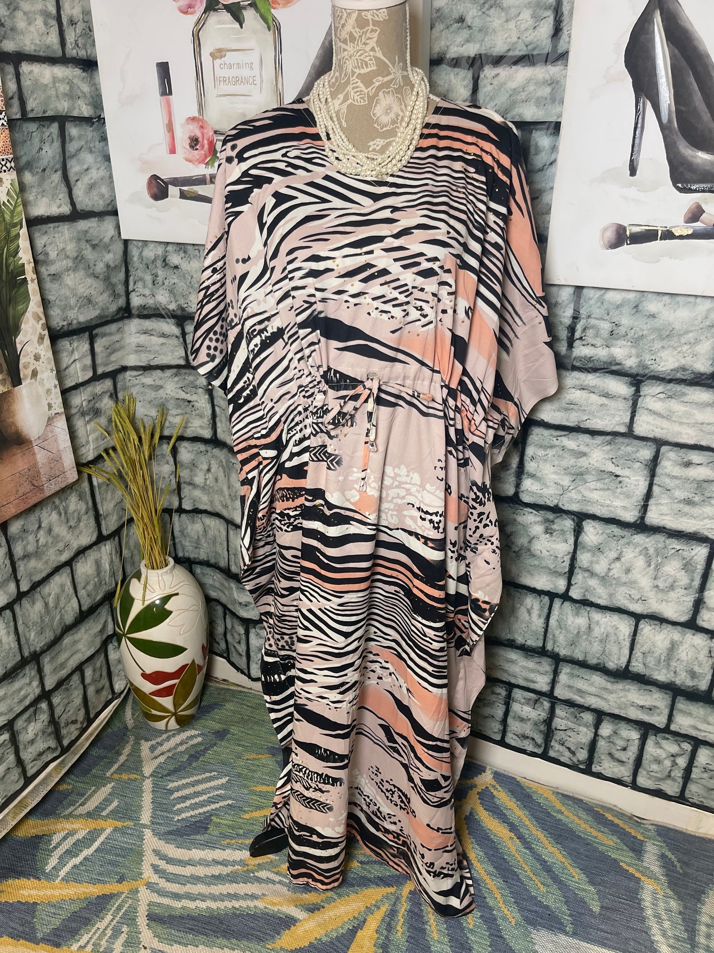 Riviera Sun Black Peach Dress Women sz Free Size (best fits up to 1XL)