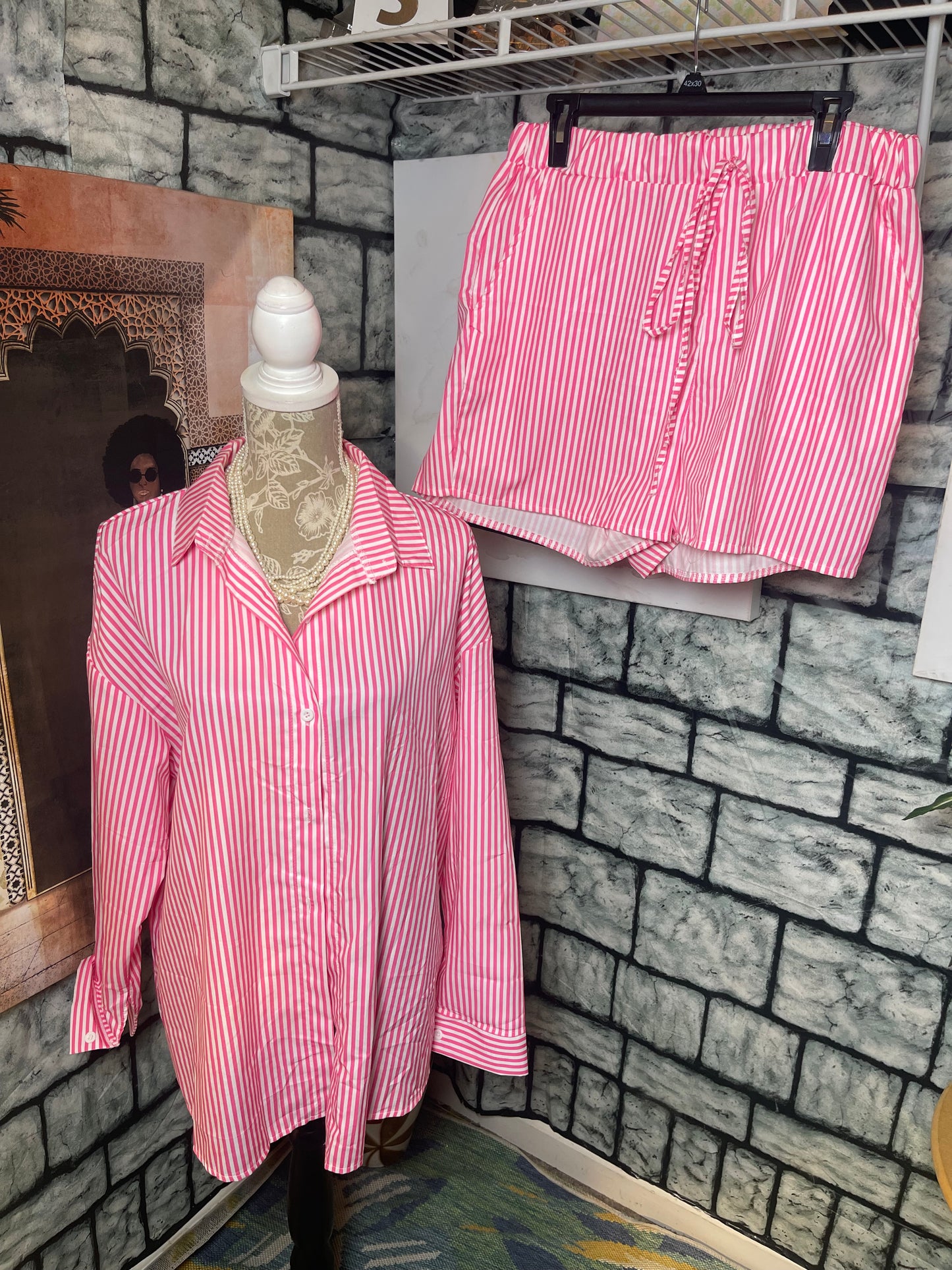 Pink White 2 Piece Pants Set Women sz 1XL