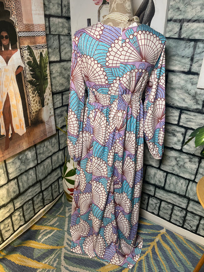 Blue Purple Print Dress Women sz Medium