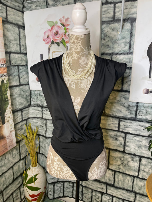 Black Bodysuit Blouse Women sz Small