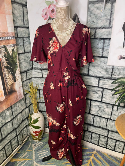 Band of Gypsies Burgundy Floral Jumpsuit Women sz Large