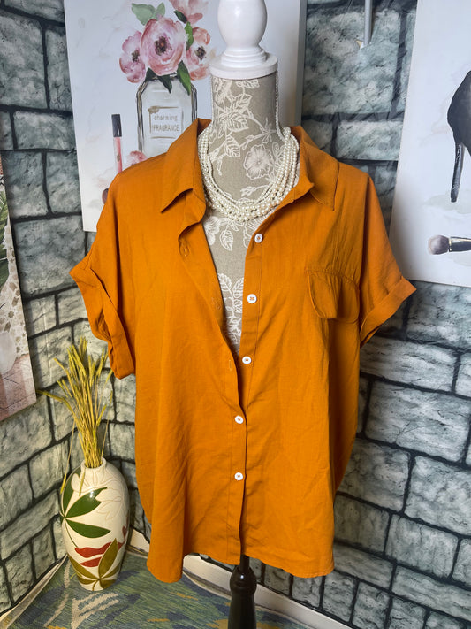 Shein Orange Button Blouse Women sz 3XL