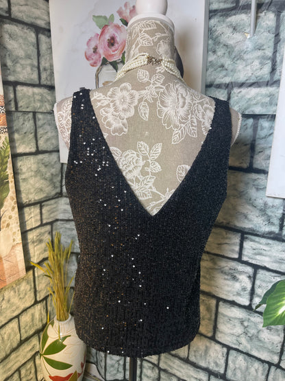 Shinestar Black Sequin Blouse Women sz Medium