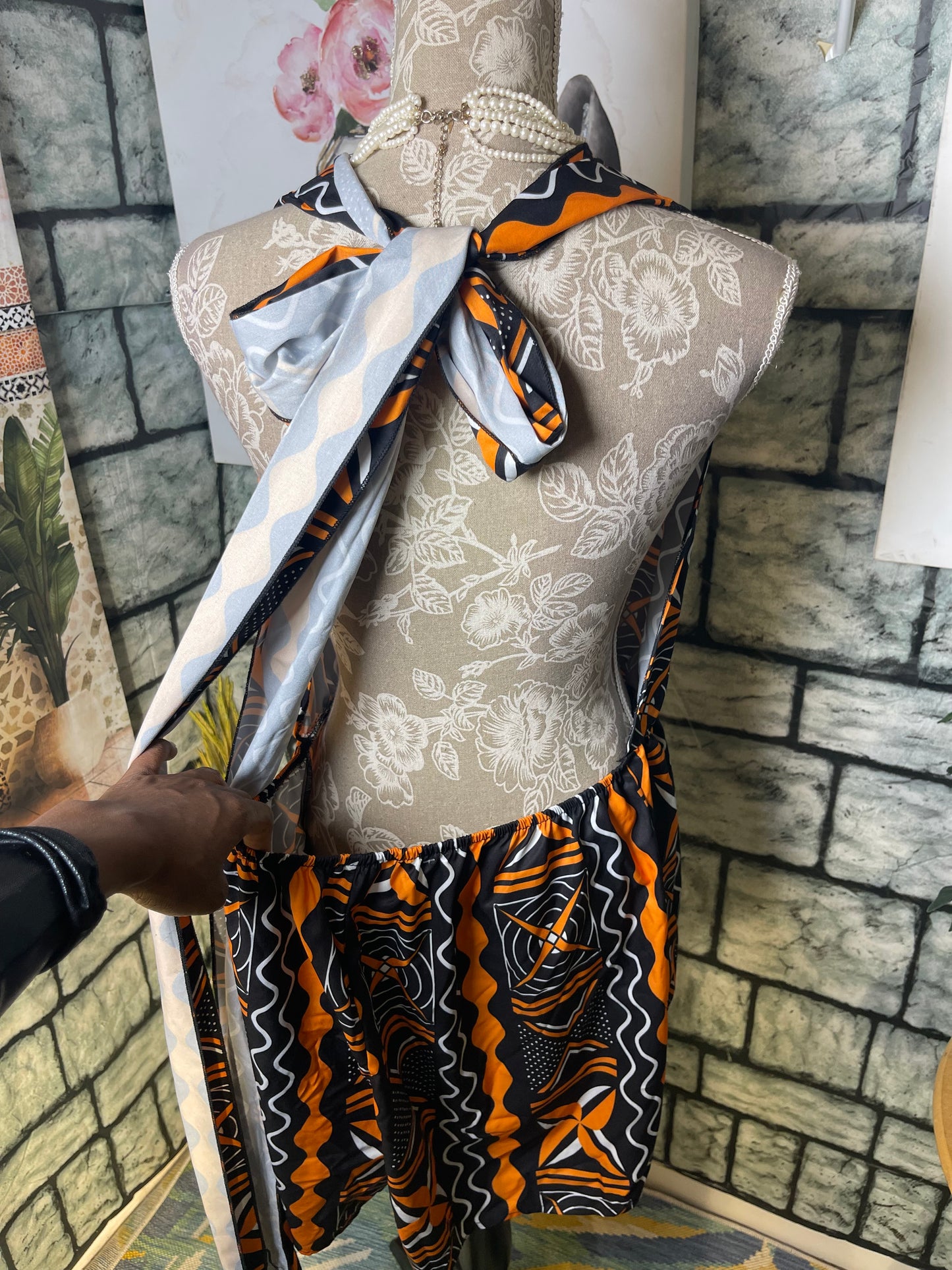 Shein Black Orange Print Romper Women sz 3XL