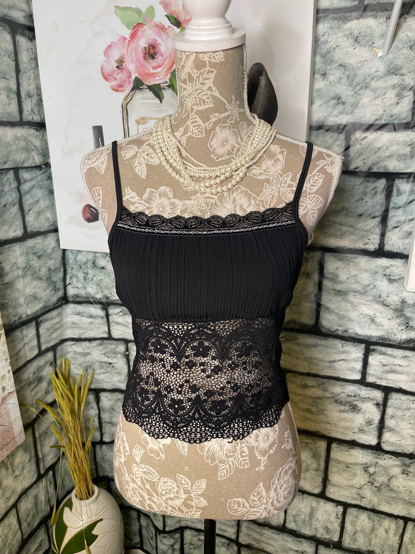 Black Lace Blouse Women sz Medium