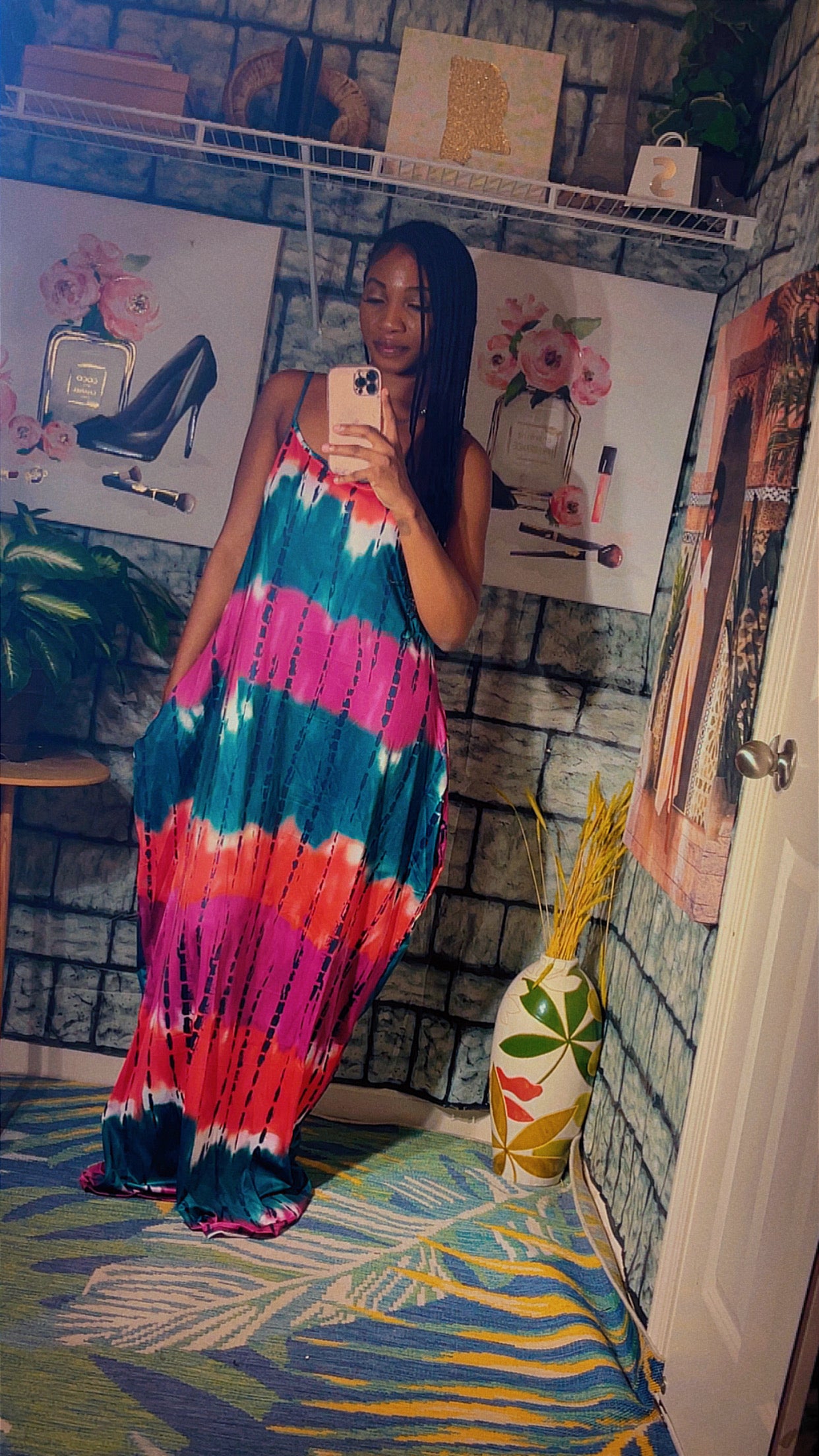 NEW Green Red Print Dress Women sz Small