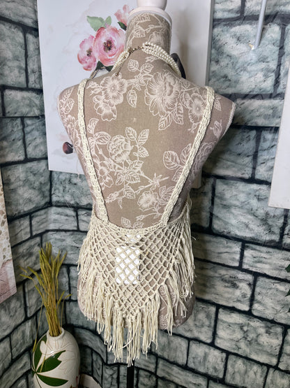 Vivid Fringe Off White Top Women sz Medium