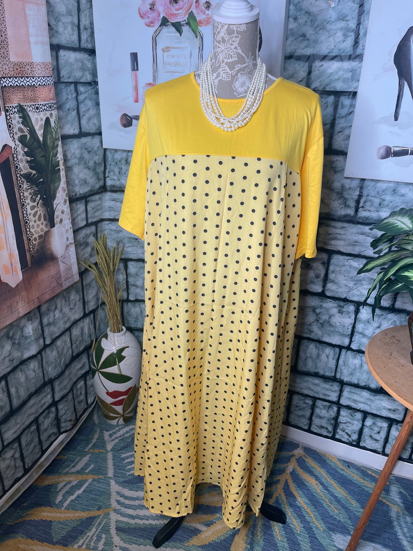 Yellow Black Polk Dot Dress Women sz 3XL