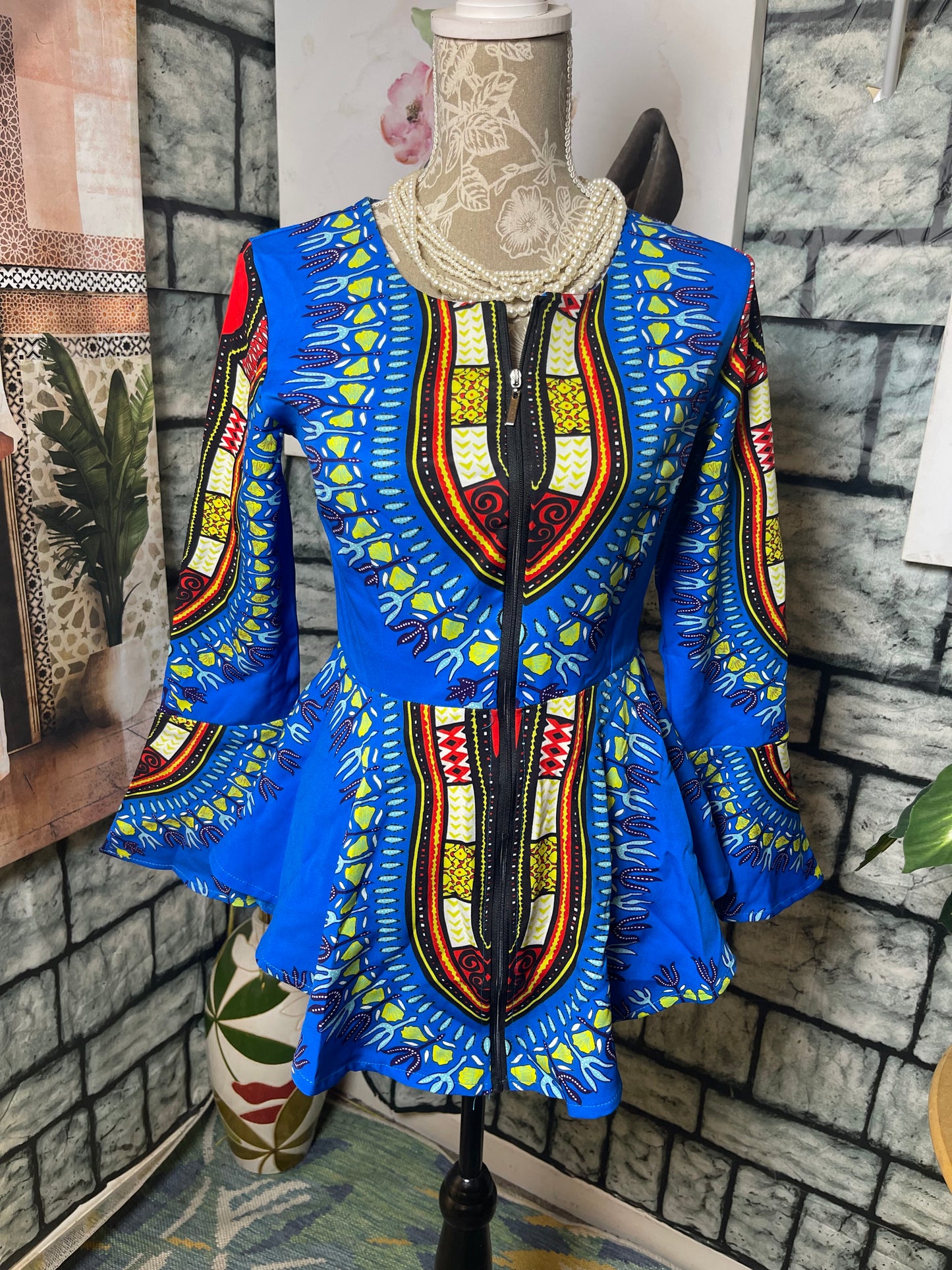 blue black Print Bloue Women sz Medium