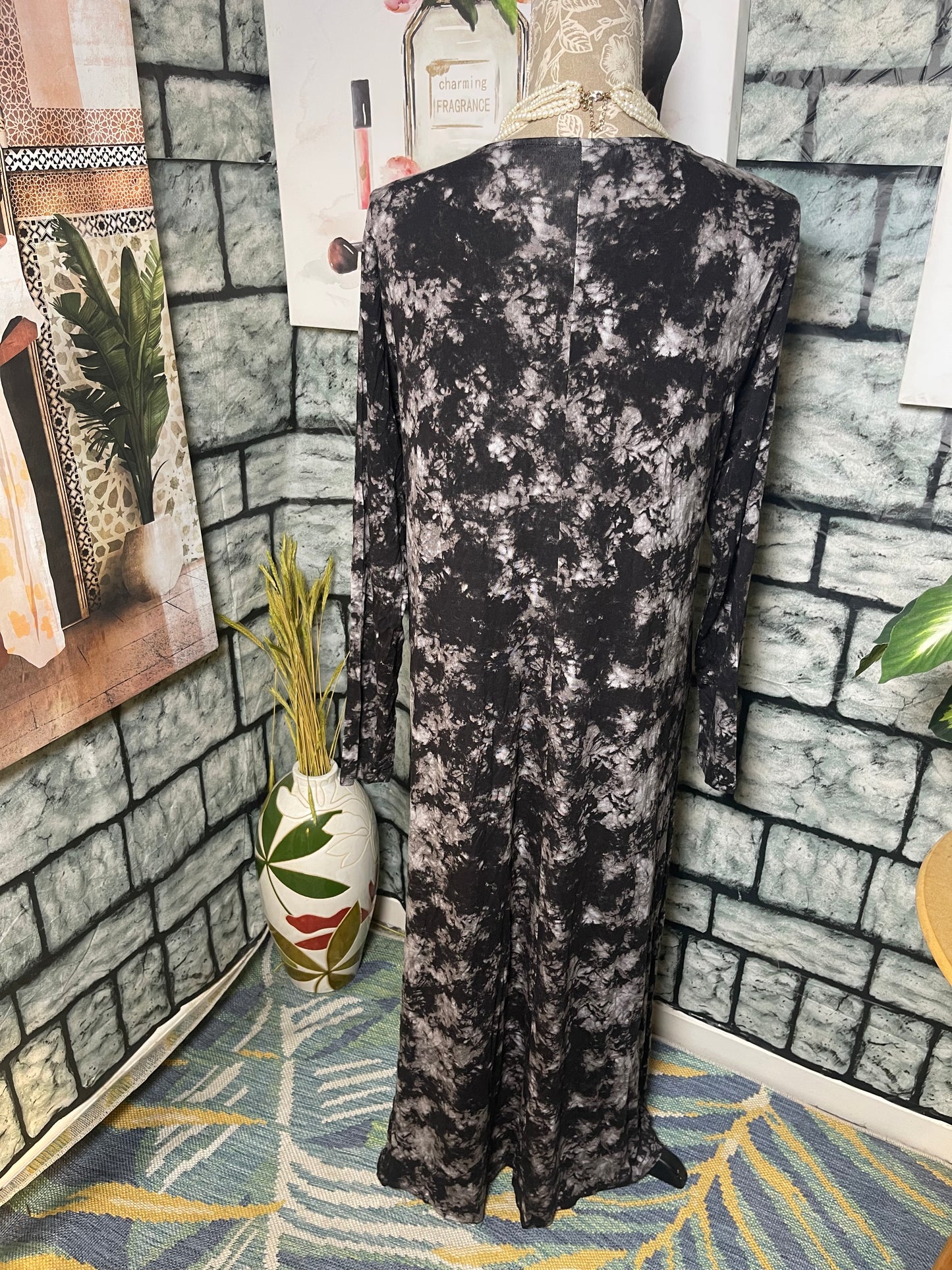 Colleen Lopez Black Gray Duster Blouse Women sz Large